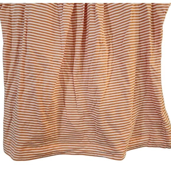Rafaella Womens Tee Size L Orange White Striped Cuffed Raglan Sleeve Pleated Top - Picture 4 of 8